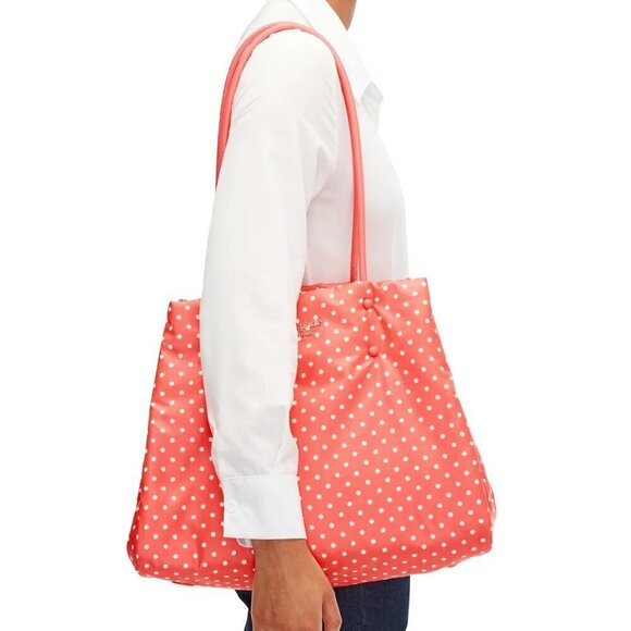 Kate Spade Everything Puffy Tote Dots Pink Nylon Leather Large Shoulder Bag - Picture 8 of 15